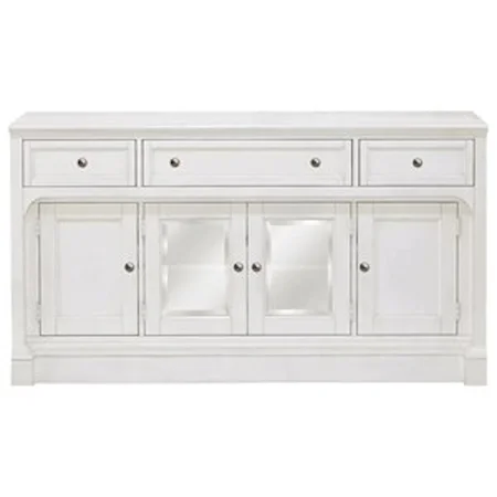 Soft White TV Console with Glass Doors